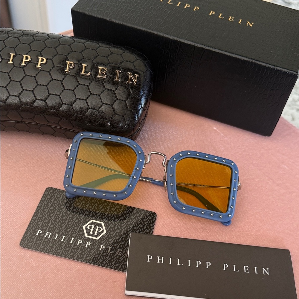 Philipp Plein Blue Sunglasses with Amber Lenses